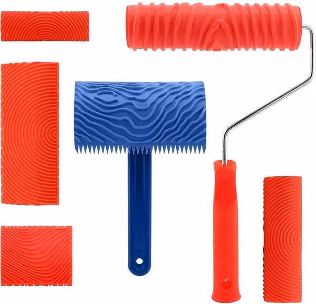 NESTLUNE 6-Piece Red Rubber Wood Graining Effect Painting Roller Set