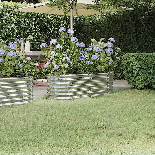 vidaXL Silver Powder-coated Steel Garden Planter Tub, W: 114 cm, D: 40 cm, H: 36 cm – 2