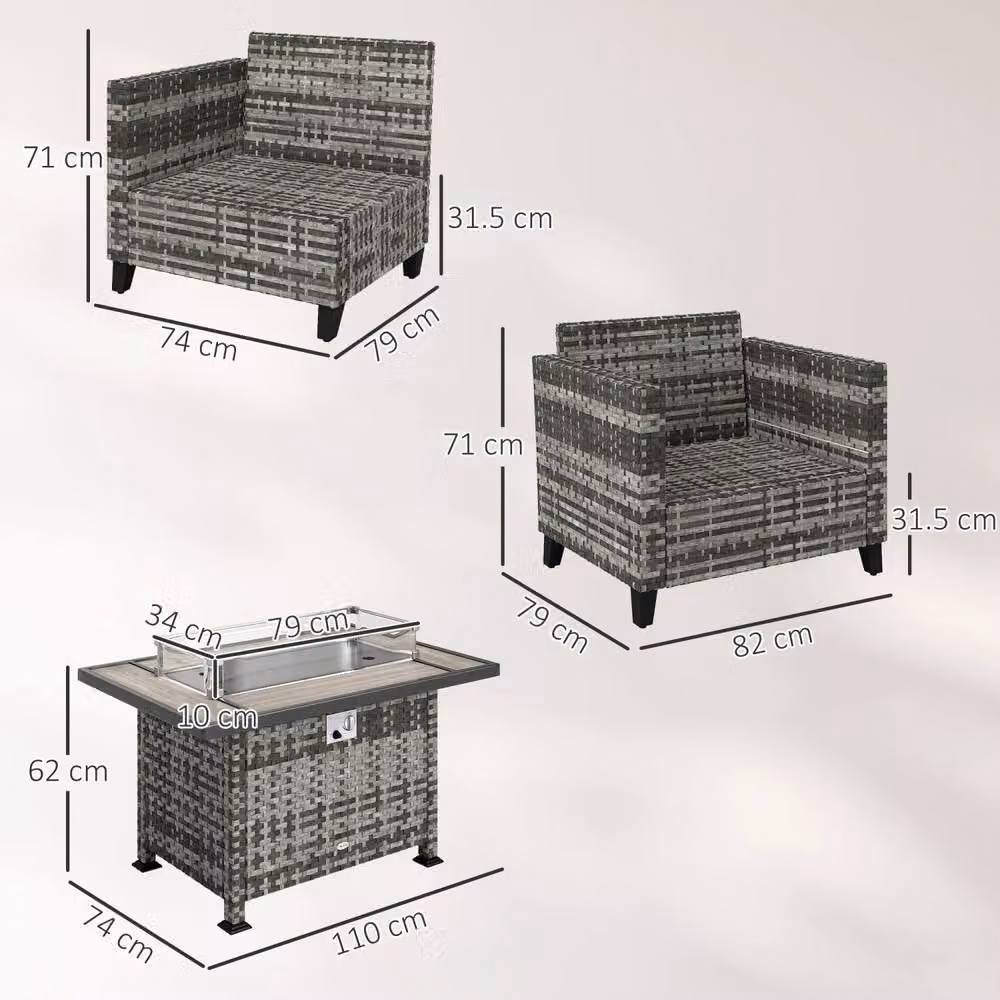 Wyld Haus Nerato Grey 4 Seater Rattan Garden Sofa Set with Gas Fire Pit Table – 3