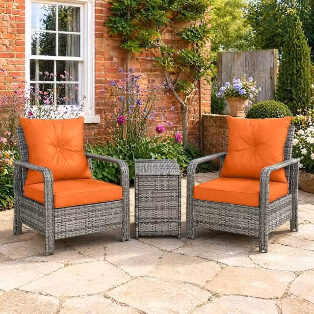 STILVORA 3 Piece Bistro Set with Storage in Orange – 1