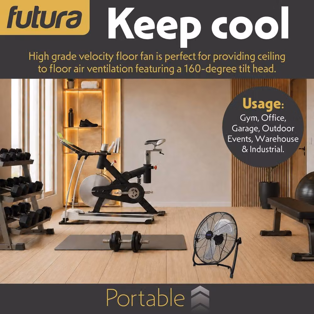 Futura 14 Inch Black Metal Floor Fan with 3 Speeds and 40W Power – 2