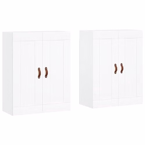 vidaXL Set of 2 White Matt Wall Mounted Cabinets with Hinged Doors and Internal Shelves
