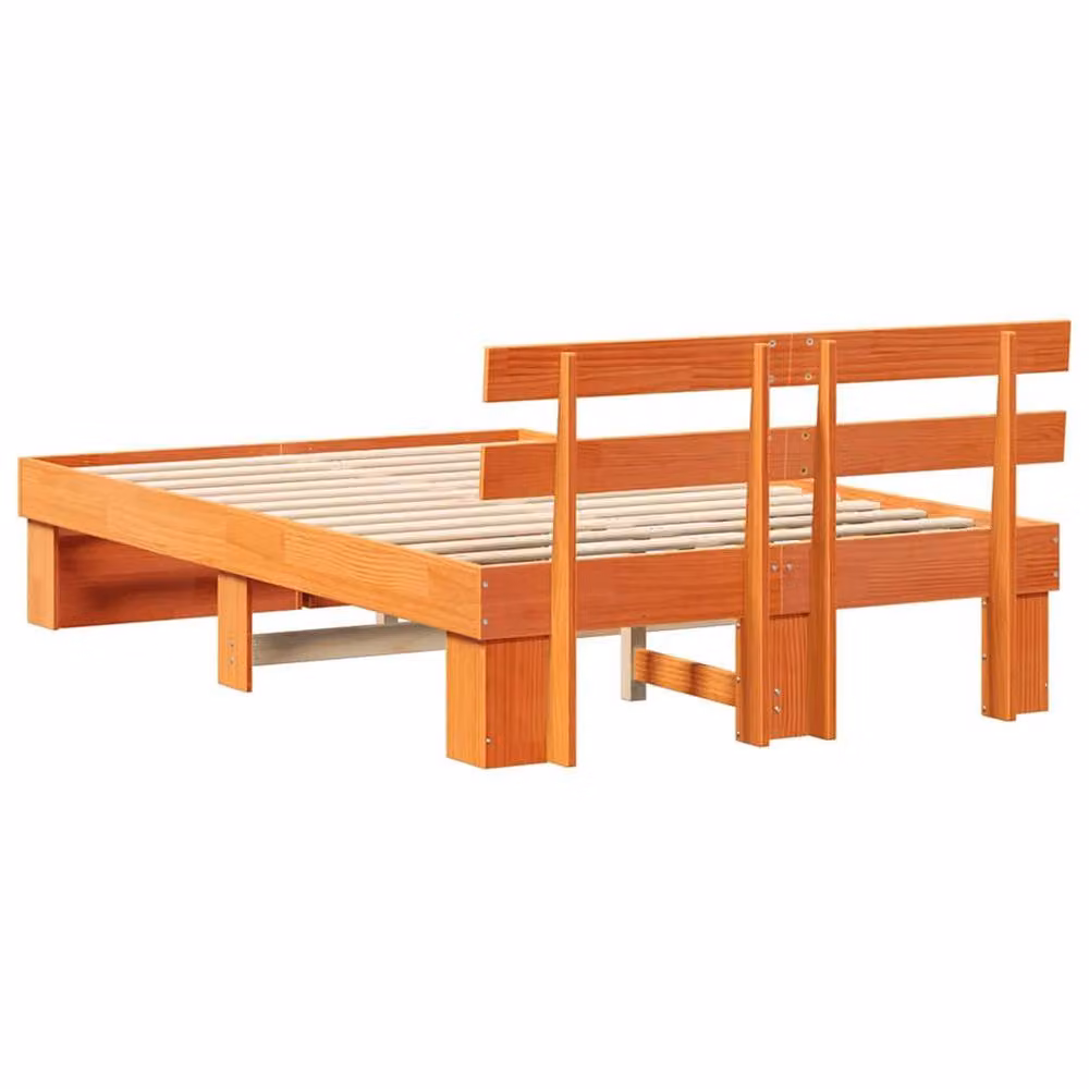 Berkfield Home Modern Solid Pine Wood Bed with Headboard in Brown, W/D/H: 120 x 190 cm – 3