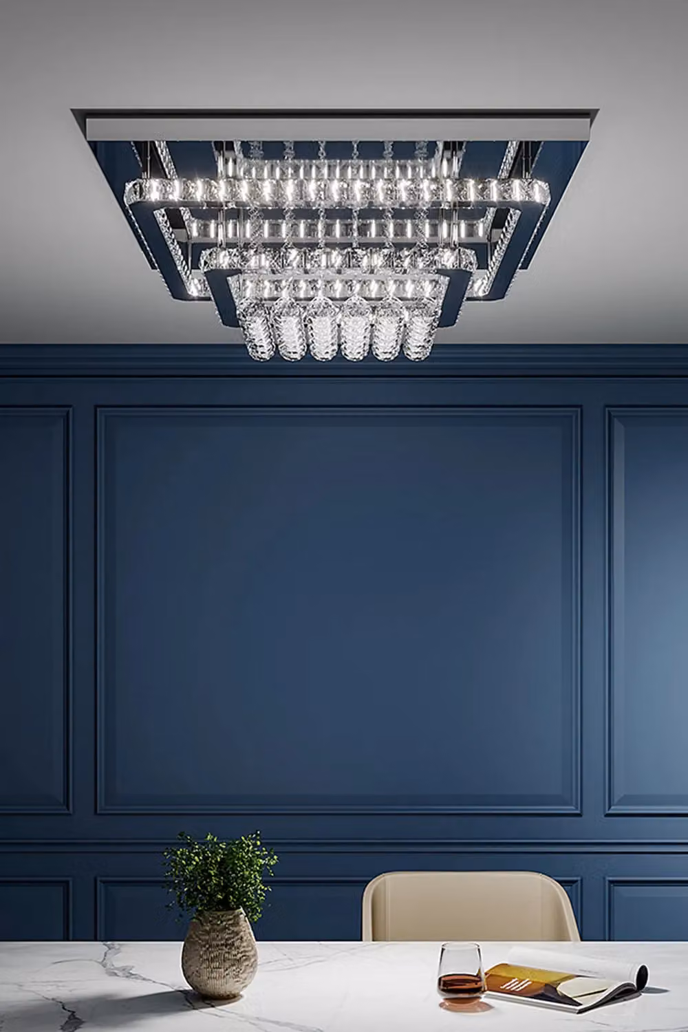 Living and Home Modern Crystal LED Flush Mount Ceiling Light Fixture in Silver and Chrome – 3