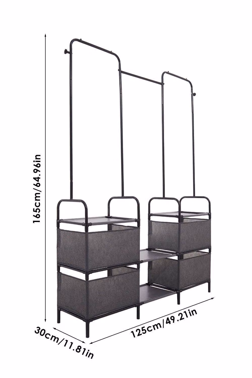 H&O Direct Metal Freestanding Garment Rack with Shelves in Grey, W/D/H: 125.0 x 40.0 x 165.0 cm – 2