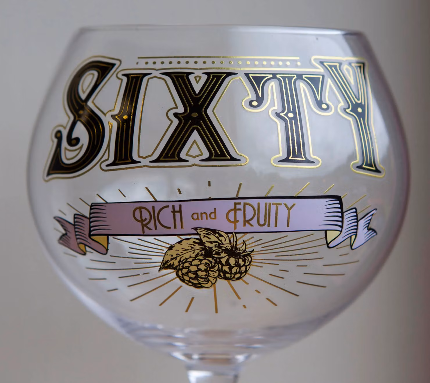 Boxer Gifts Age Sixty Rich and Fruity Prohibition Style Gin Bloom Cocktail Glass in Transparent, Black, Gold and Purple – 2