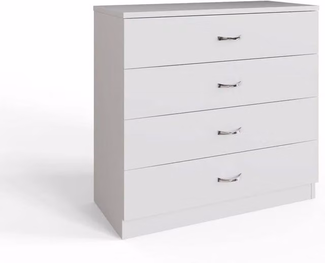 VOGREX Matt White 4-Drawer Chest with Curved Handles
