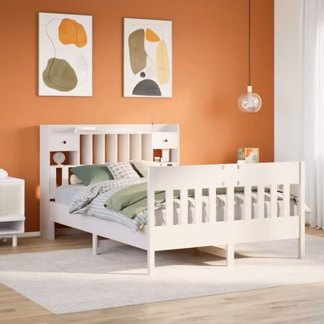 Berkfield Home King Size Solid Wood Pine Bed Frame with Drawers, White, W: 150 cm, L: 200 cm