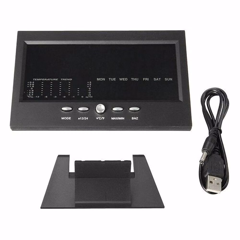 FLAVORA LED LCD Weather Station Alarm Clock in Black – 2
