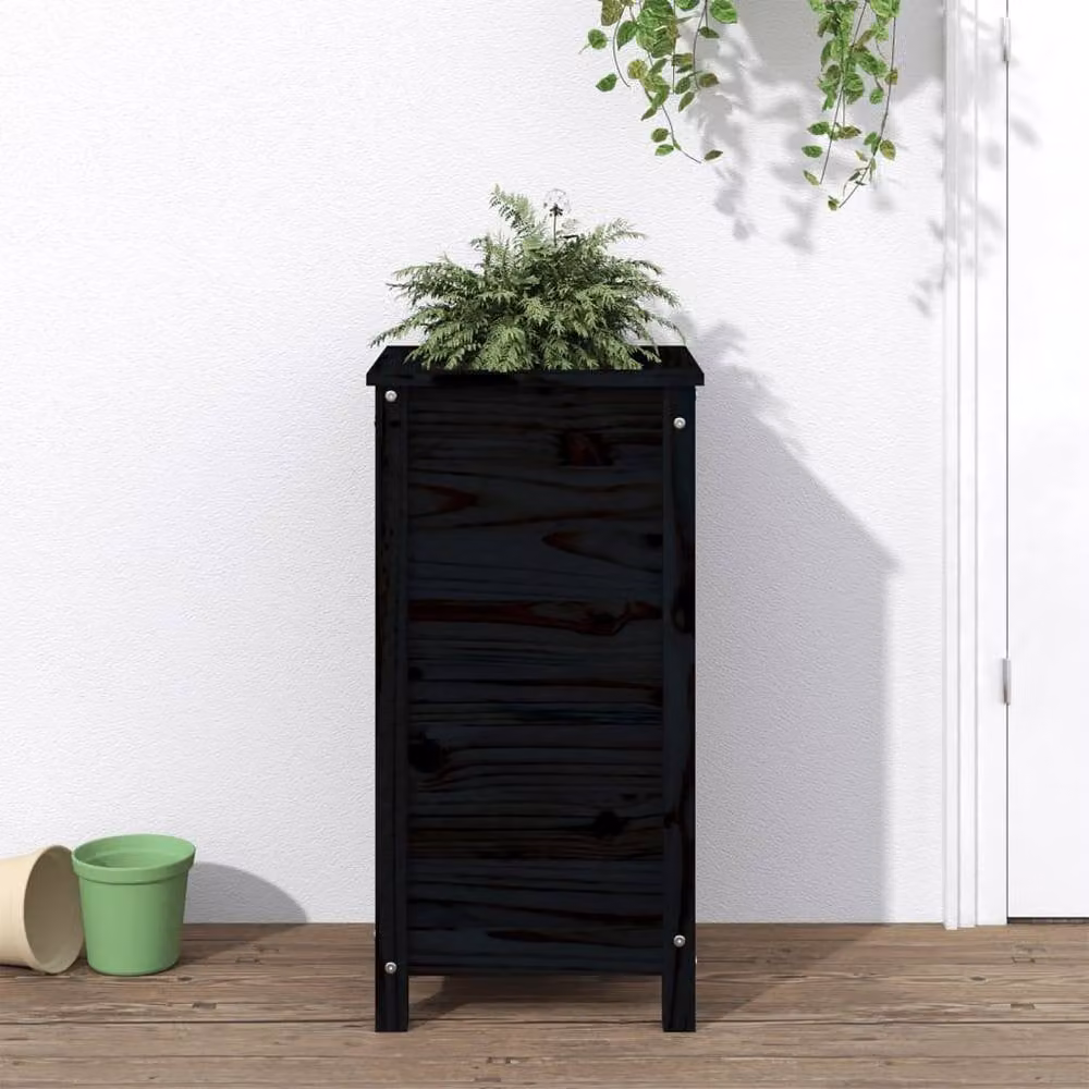 Berkfield Home Rustic Black Solid Wood Pine Garden Planter W/D/H: 40 x 40 x 78 cm – 2