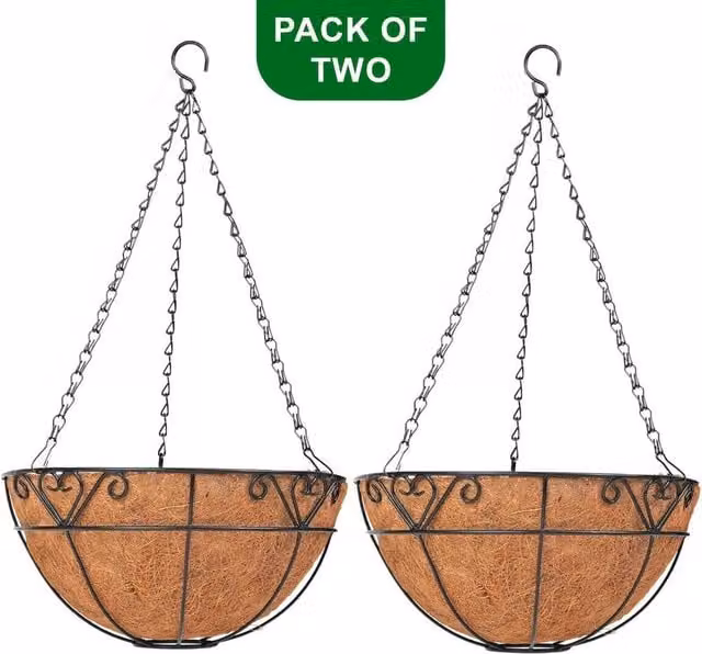 Kelvenix Set of 2 Brown Metal Hanging Garden Basket Planters – 1