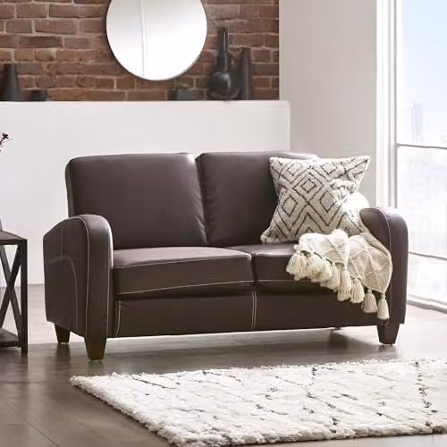 Julian Bowen Vivo 2 Seater Faux Leather Sofa in Brown, W147 x D80 x H83 cm – 1