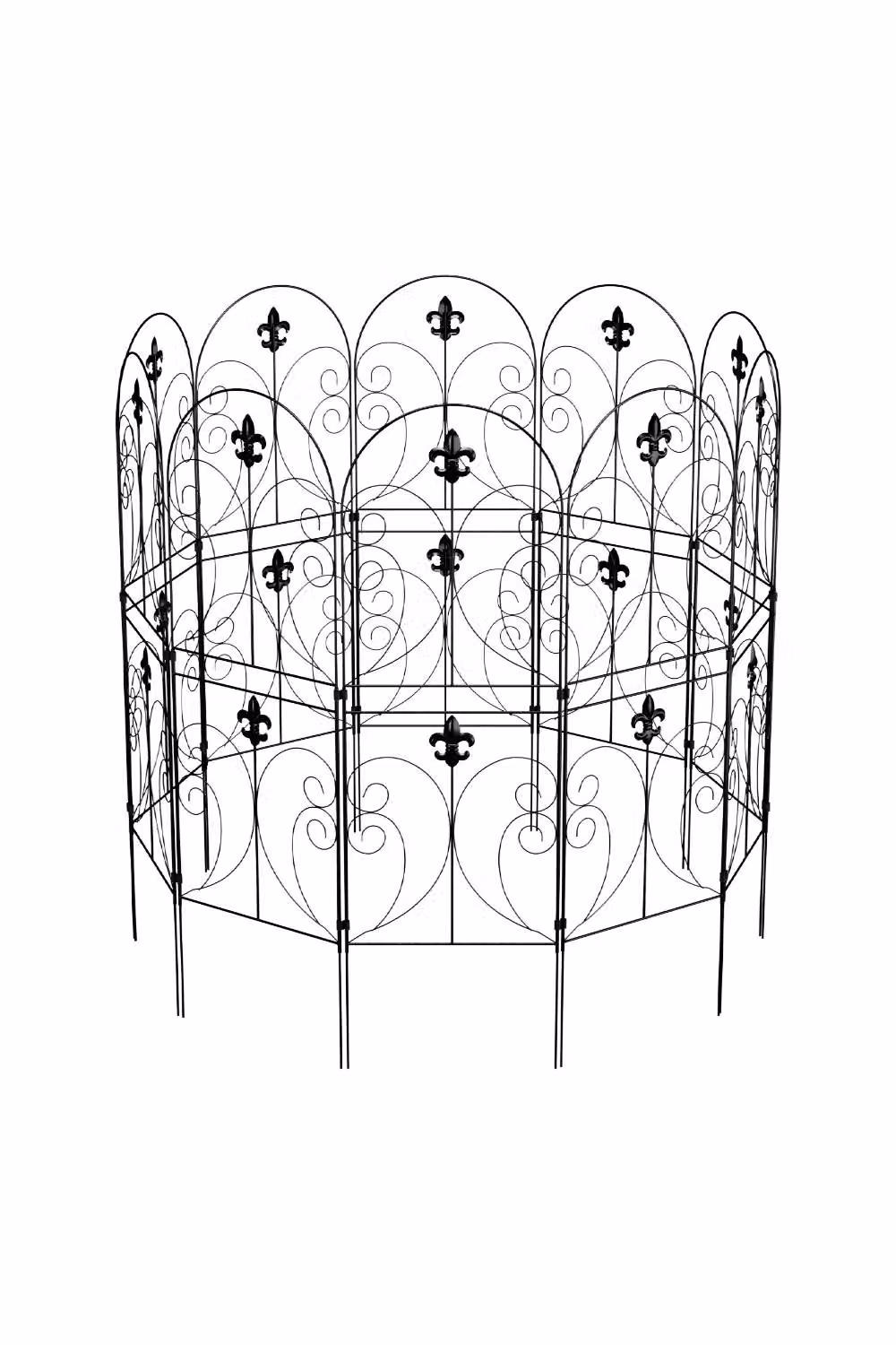 Living and Home 10-Panel Metal Arched Garden Fence Yard Borders Decor Set in Black – 3