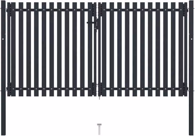 Berkfield Home Steel Double Swing Fence Gate in Anthracite, W: 306 cm, H: 220 cm – 1