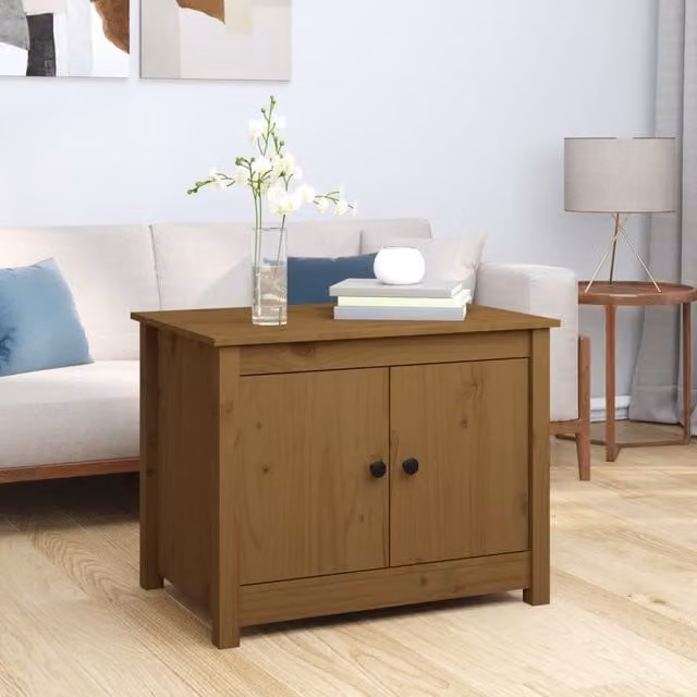 Berkfield Home Rustic Solid Wood Pine Coffee Table, Honey Brown, W: 71 cm, D: 49 cm, H: 55 cm