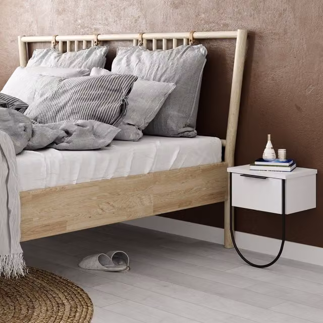 FWStyle Modern Wall Mounted 1 Door Bedside Table Cabinet in Matt White