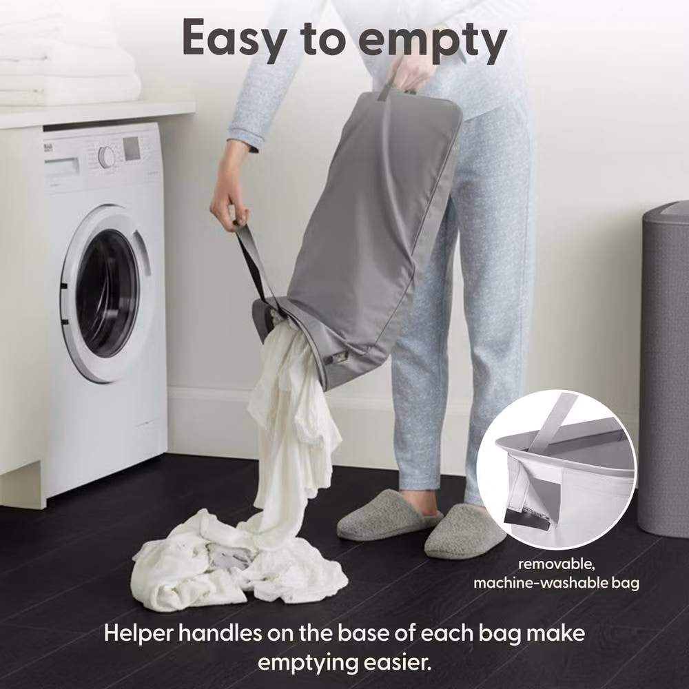 Keplin Collapsible Slim Laundry Basket with Lid and Removable Liner, 55L, Grey, W: 39 cm, D: 22 cm, H: 67 cm – 4
