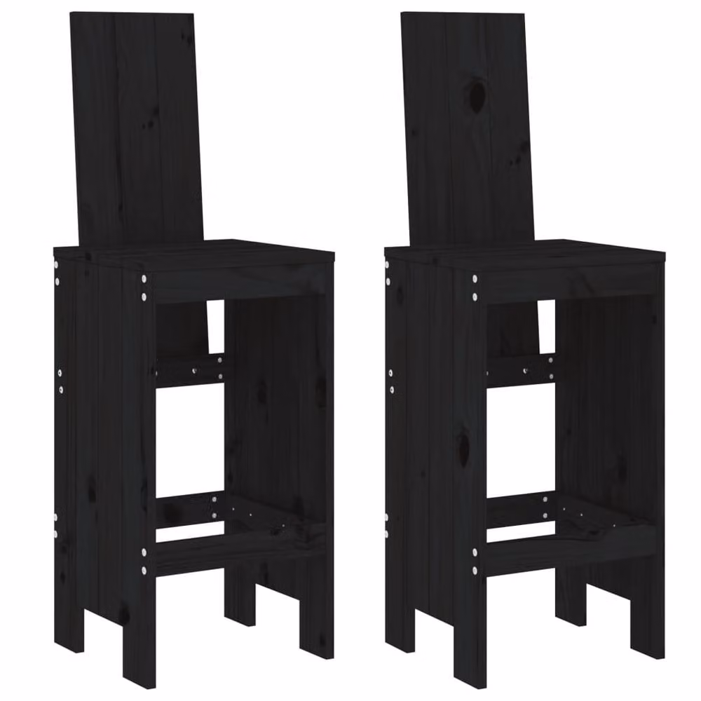 Berkfield Home Beautiful Bar Stools, Set of 2, Black Solid Pine Wood, W/D/H: 40 x 42 x 120 cm – 3
