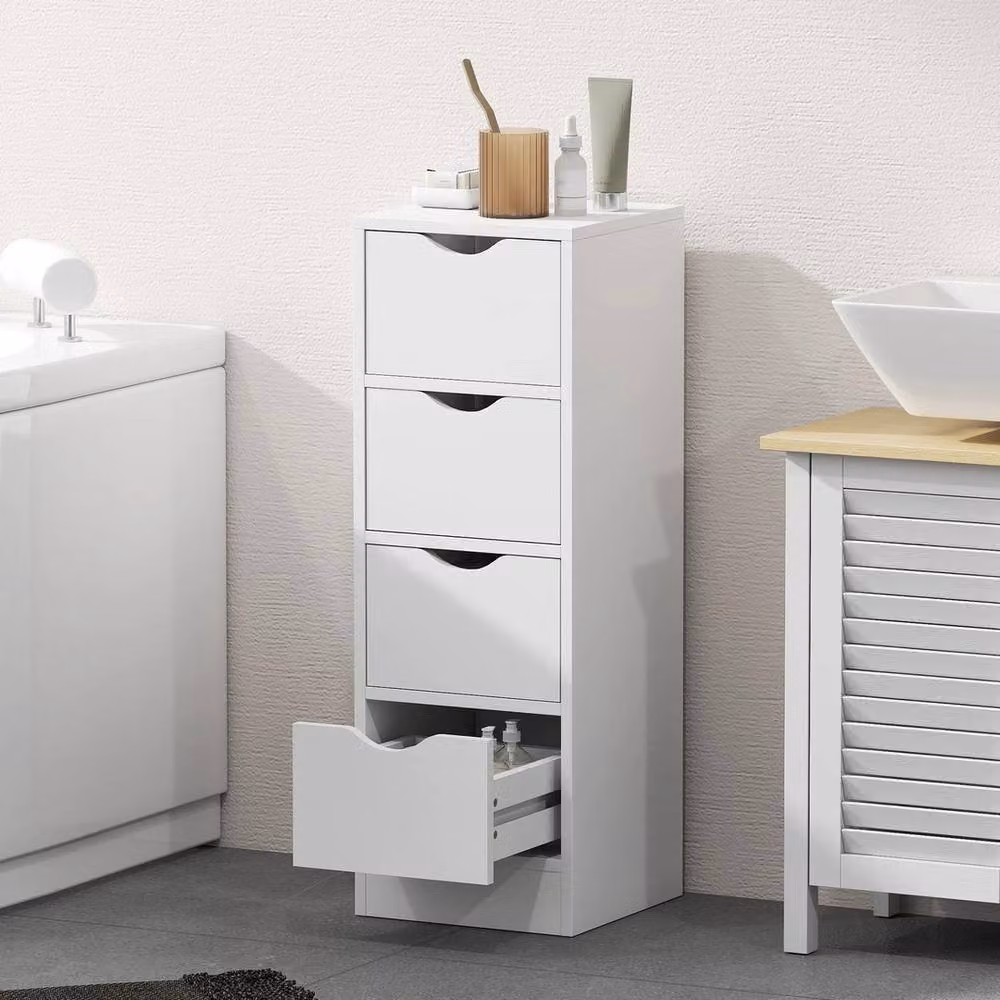 FORGEVIO Freestanding Narrow White Bathroom Cabinet with 4 Drawers – 2