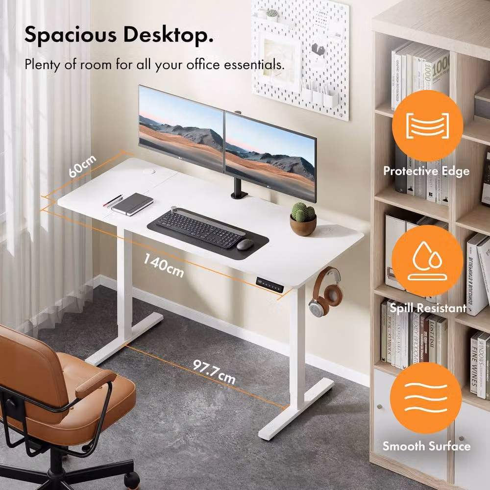 VonHaus Electric Height Adjustable Standing Desk in White W/D/H: 140 x 60 x 72 cm – 2