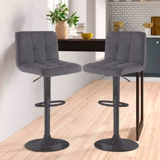 Neo Fabric Cuban Bar Stools Set of 2 in Dark Grey with Matt Black Metal Legs