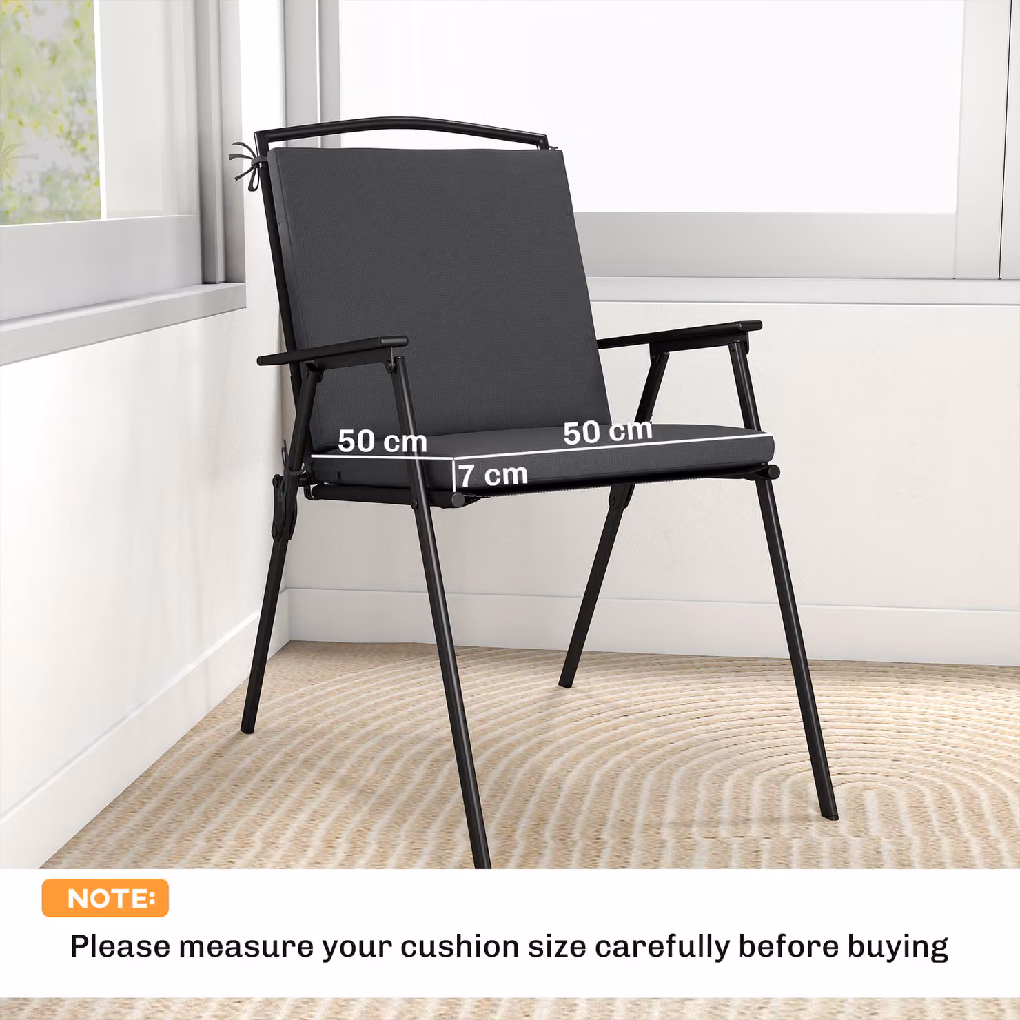 Outsunny Set of 2 Waterproof Outdoor Seat Cushions with Ties, Dark Grey Rectangular Foam Garden Seat Pads with Removable Washable Covers – 3