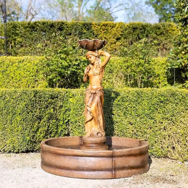 Primrose Naiades Water Nymph Statue with Surround Water Feature Fountain in Brown