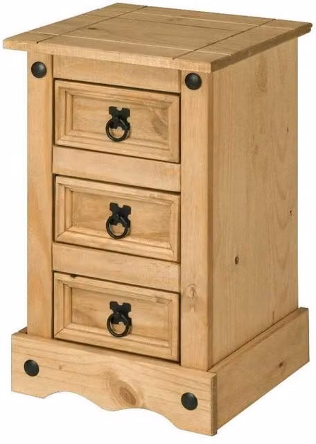 Hinsinc Rustic Mexican Pine 3 Drawer Bedside Cabinet in Brown