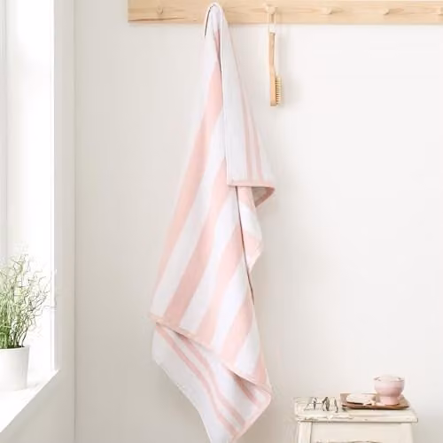 Bianca Reversible Stripe Cotton Jacquard Bath Sheet in Pink W/D/H: 150 x 100 cm