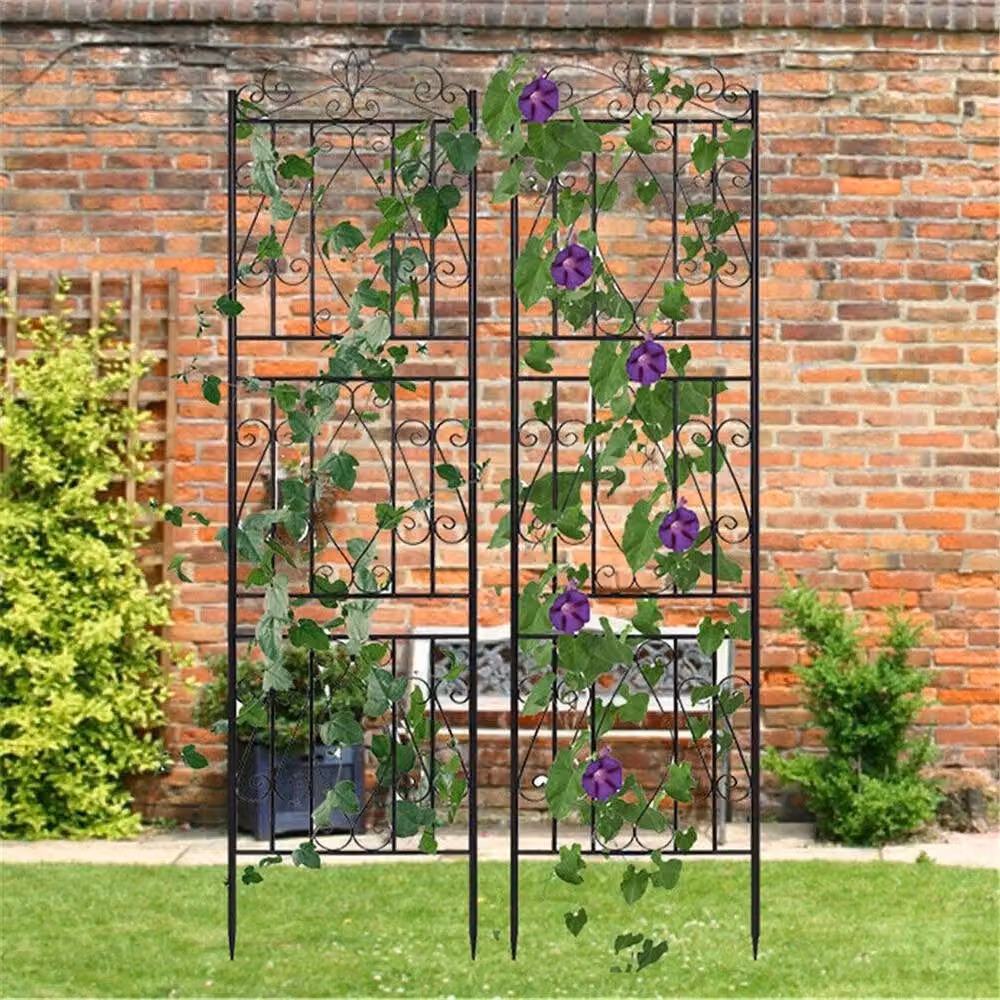 FLAVORA 2-Pack Large Metal Wall-Mounted Garden Trellis Lattice in Black – 5