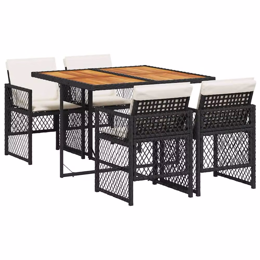 Berkfield Home 5 Piece Black Poly Rattan Garden Dining Set with Cushions – 2