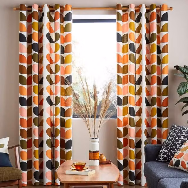 Orla Kiely Multi Stem Ready Made Eyelet Curtains in Auburn Multicolour Cotton
