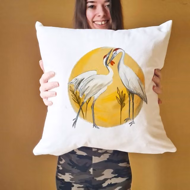 Afewhometruths Mates for Life Sandhill Cranes Love Cushion, Off-White, W/D/H: 40 x 40 x 40 cm