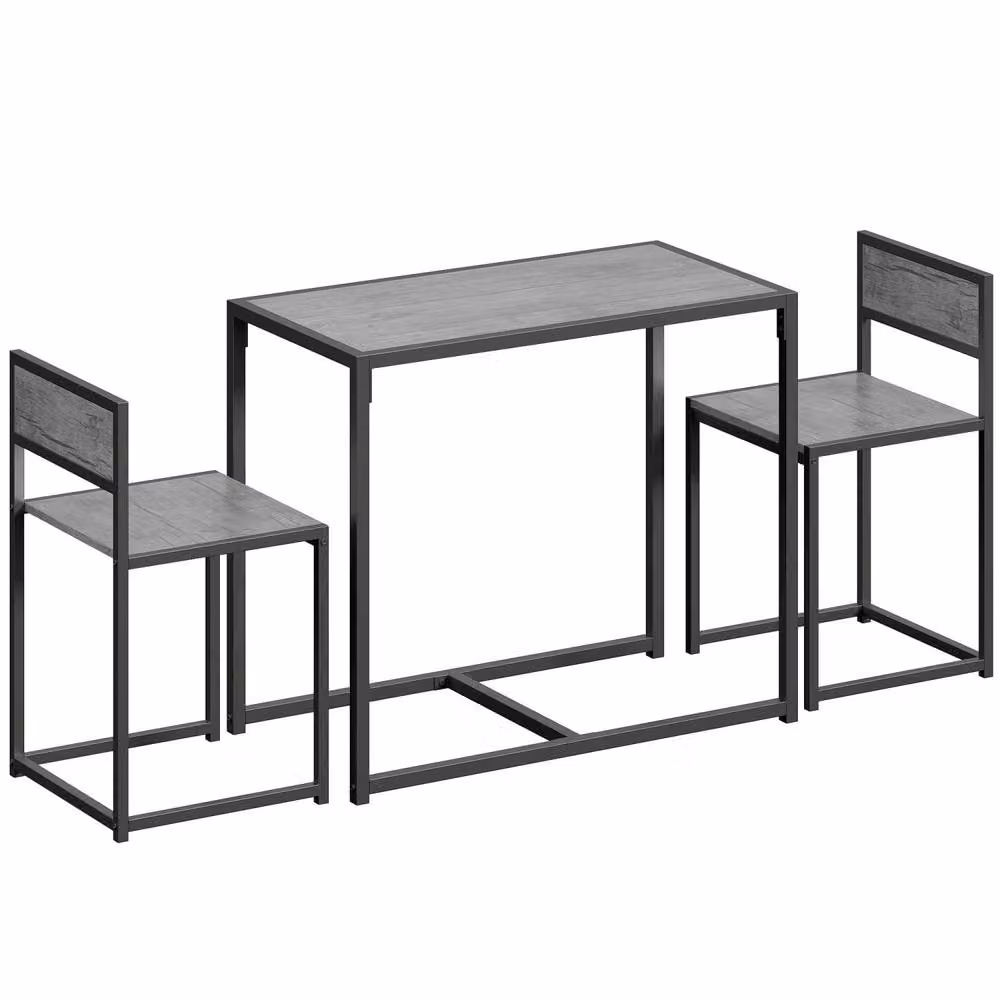 Wyld Haus Nenepa 3 Piece Industrial Dining Set with Rectangular Table and Stools in Charcoal Grey and Black, W/D/H: 90 x 76 x 47 cm – 2