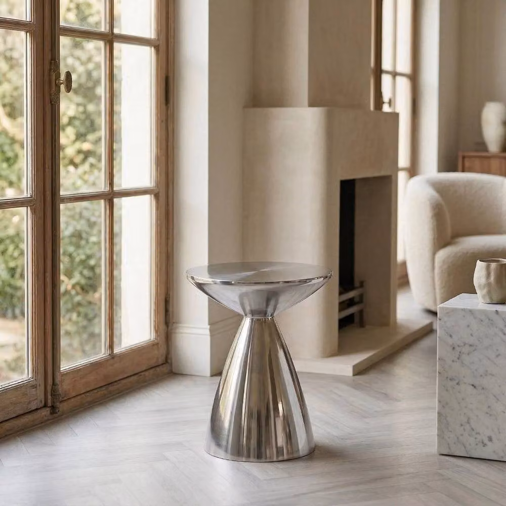 PAWNORA Contemporary Silver Metal Side Wine Occasional Table, W/D/H: 39.0 x 39.0 x 47.5 cm – 2