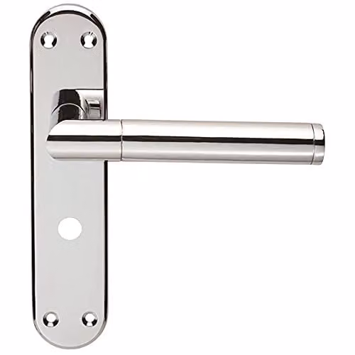 Loops Round Bar Lever Bathroom Backplate Door Handle in Polished Chrome, W: 180 mm x D: 40 mm