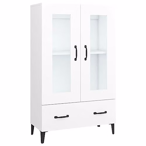 vidaXL Highboard in White with Glass Doors and Internal Shelves, W/D/H: 70 x 31 x 115 cm – 1