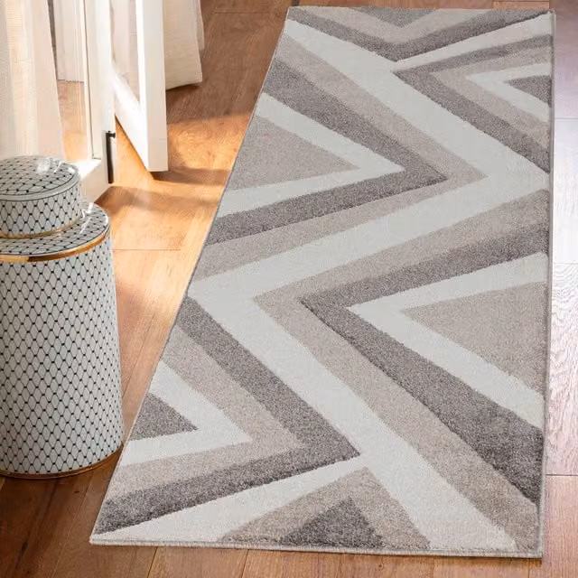 Desire Rugs Valencia Modern Zig Zag Design Carved Area Rug Runner in Beige and Brown, W: 60 cm, L: 220 cm