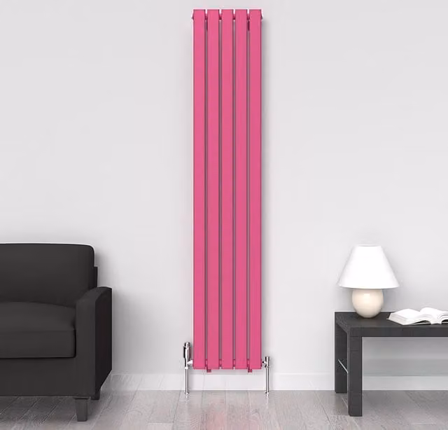 Lux Heat Flat Coloured Vertical Radiator, Pink, H 180 cm x W 35 cm