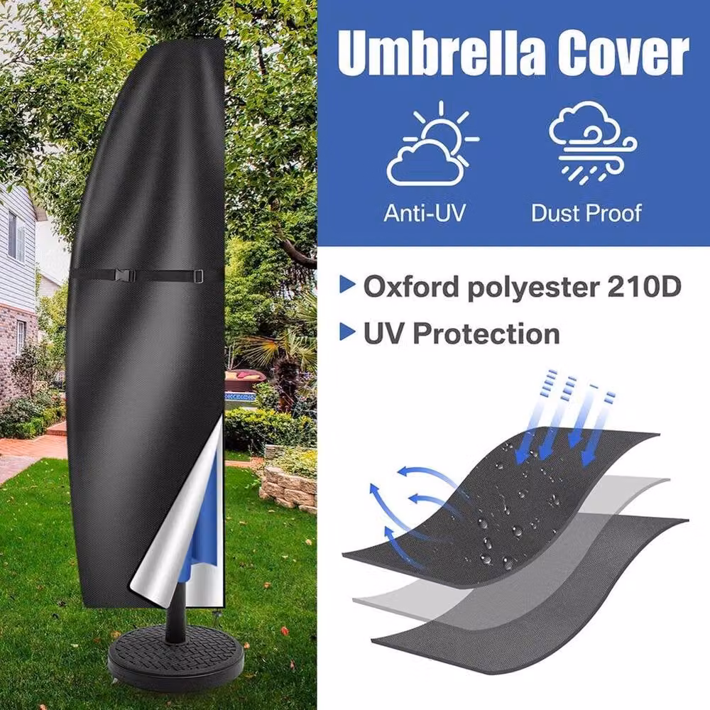 FLAVORA Black Heavy Duty Polyester Parasol Cover, W/D/H: 100 x 15 x 15 cm – 3