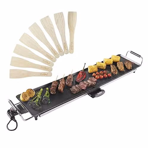 VonShef XXL Electric Teppanyaki Grill in Black with 2000W Non-Stick Smooth Plate and Adjustable Thermostat, W/D/H: 90 x 23 x 10 cm – 1