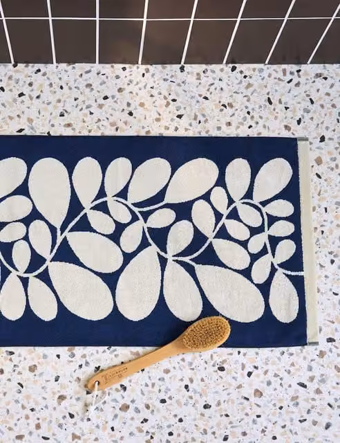 Orla Kiely Blue Mix Striped Pure Cotton Rectangular Bath Mat