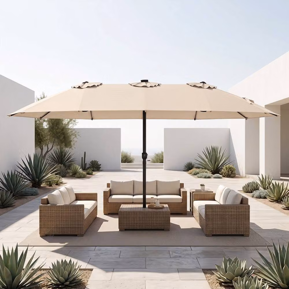 Gymax Large Rectangular Double-Sided Market Parasol Umbrella, Beige, W: 457.2 cm, D: 254.0 cm, H: 288.0 cm – 2