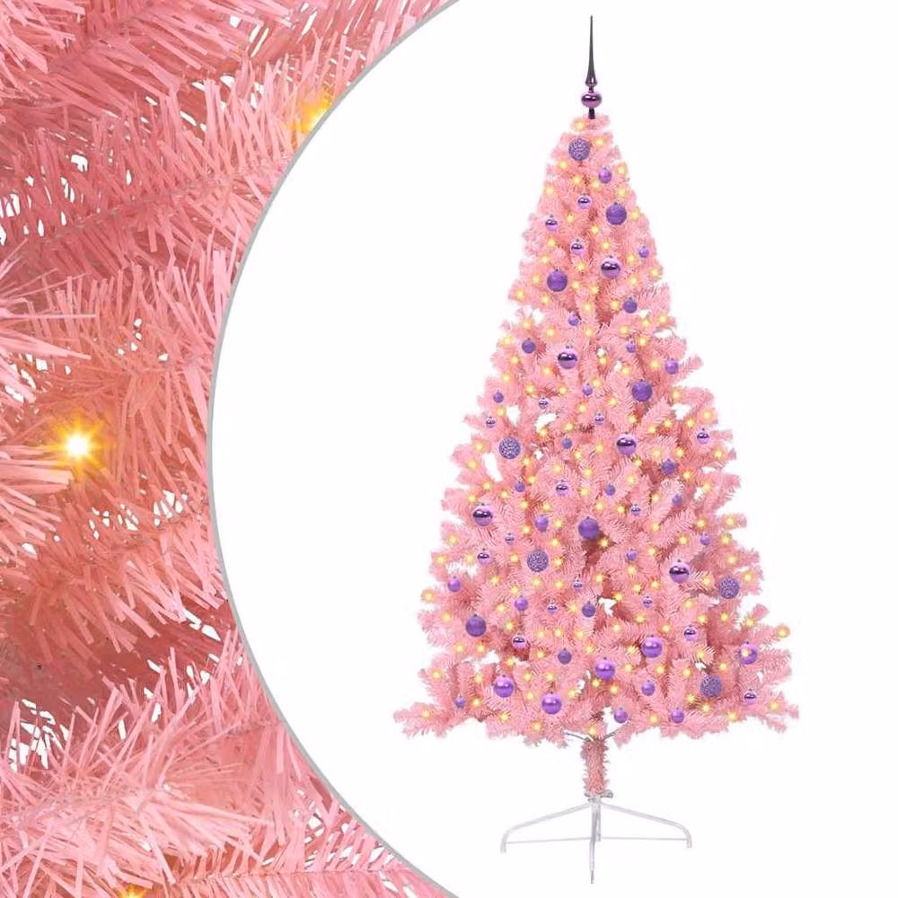 Berkfield Home Artificial Pre-lit Pink Christmas Tree with 300 LEDs, Height: 210 cm – 2