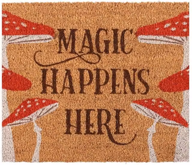 KDMK Magic Happens Here Mushroom Coir Doormat, Brown