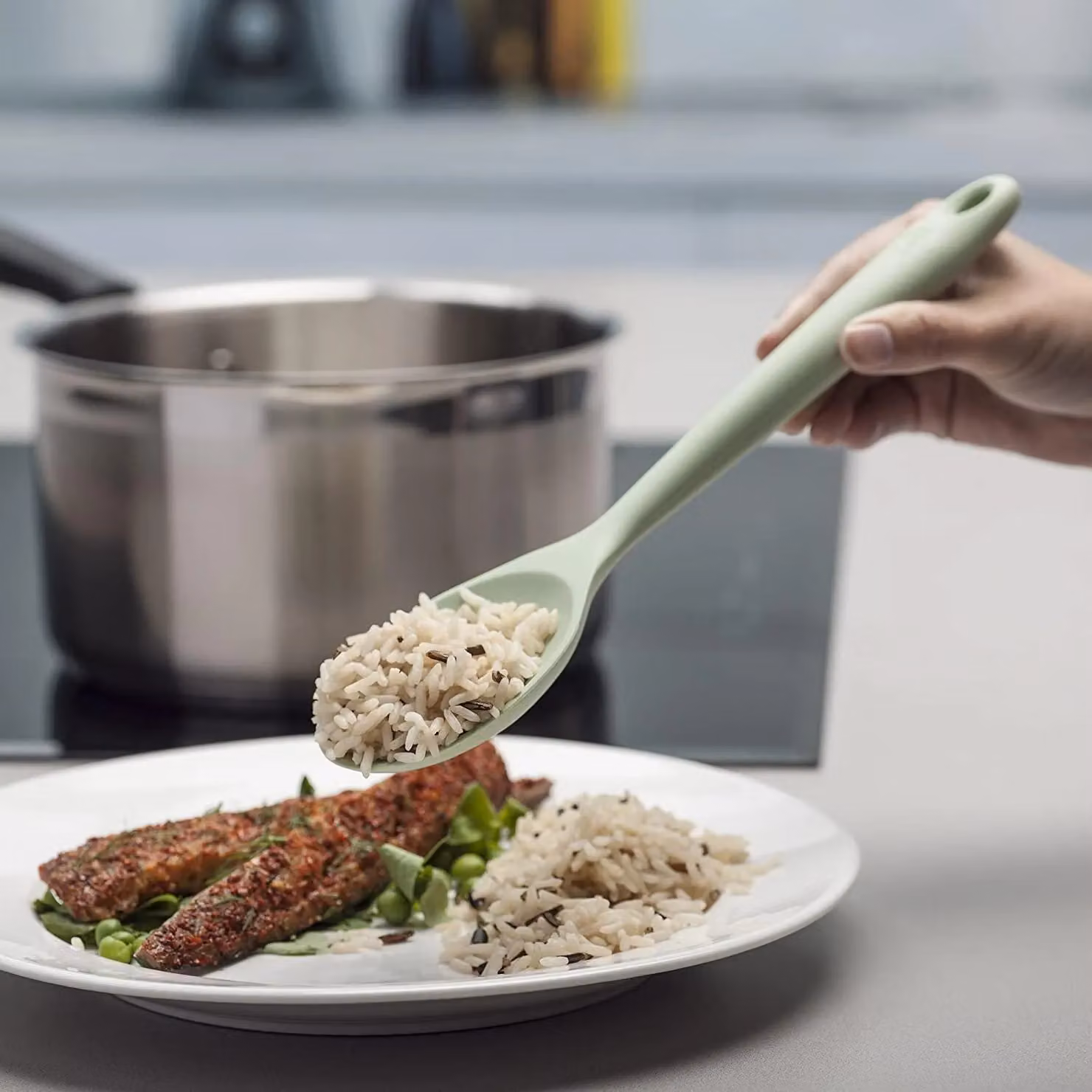 Zeal Silicone Non-Stick Cooking Spoon in Green, Length: 28 cm – 4