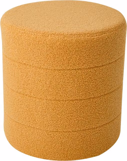 Livingandhome Round Teddy Fleece Upholstered Footstool in Yellow