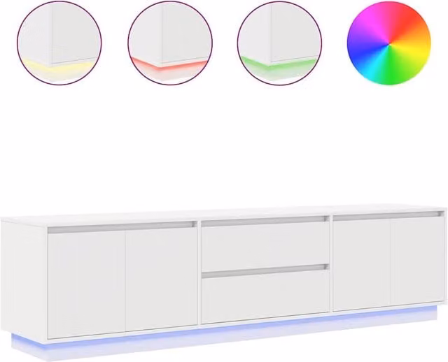 Berkfield Home Modern TV Cabinet with LED Lights in White, W: 193.5 cm, D: 41 cm, H: 50 cm – 1