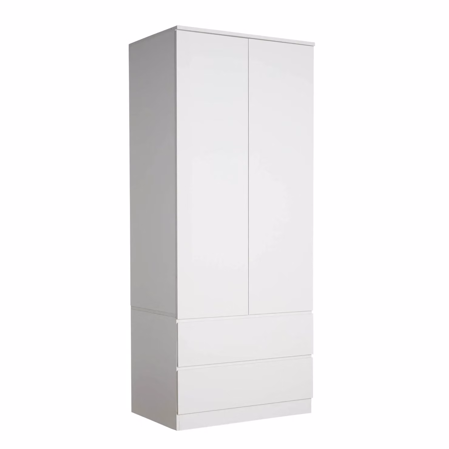 Home Source Modern Glossy White 2 Door 2 Drawer Wardrobe with Hanging Rod, H 180 x W 75 x D 50 cm – 2