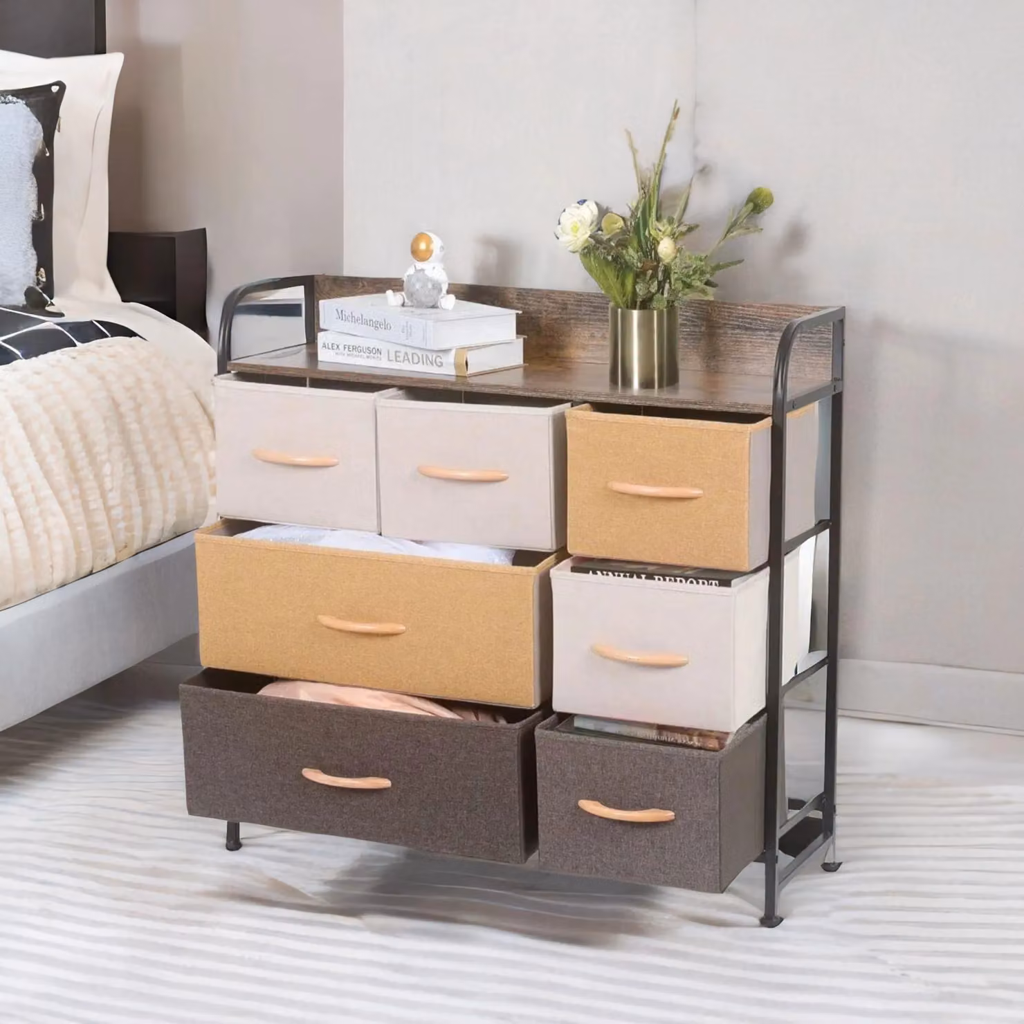 FURNOS 7 Fabric Drawer Bedroom Dresser in Yellow – 2